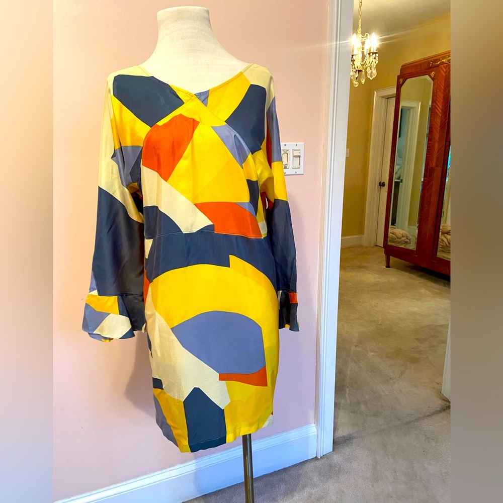 See by Chloe Abstract Graphic Colorblock Silk Dress